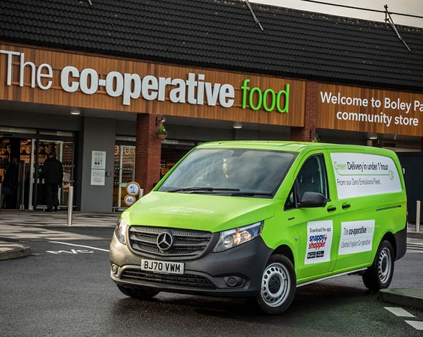 Photo of a Co-operative van outside a Co-operative food store